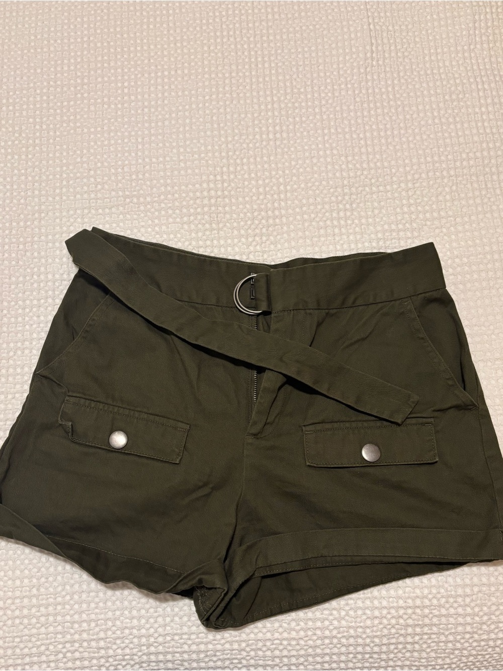 Tularosa Olive Green High-Rise Utility Belted Shorts